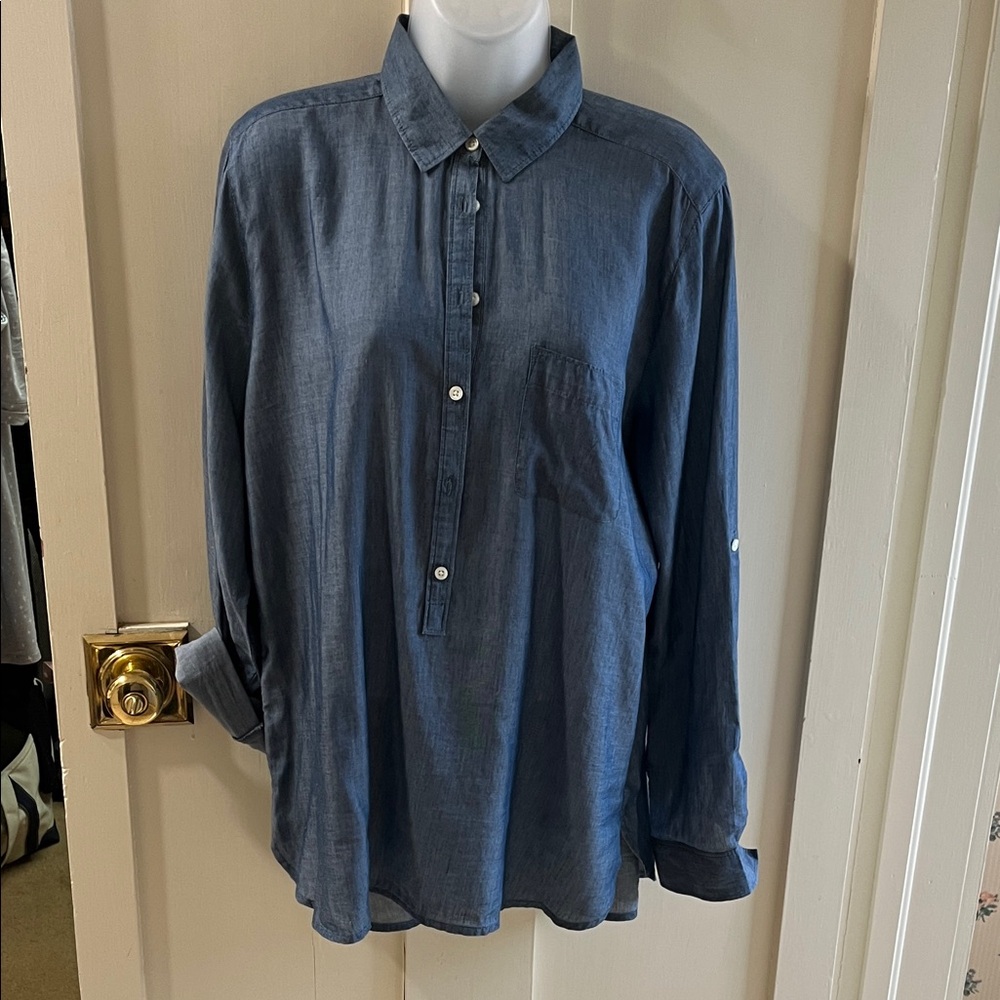 Casual Women’s Blue Button Down Tunic